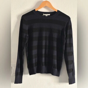 Autumn Cashmere Stripped  Distressed Sweater Black And Blue Sz M